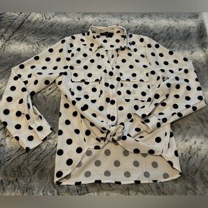 Adrienne Vittadini Black and White Polka Dot Top Blouse